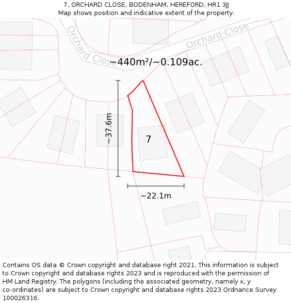 7, ORCHARD CLOSE, BODENHAM, HEREFORD, HR1 3JJ: Plot and title map