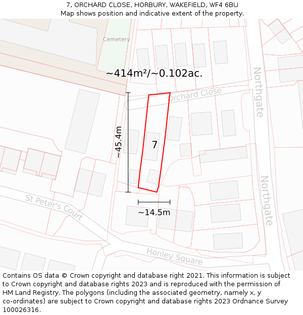 7, ORCHARD CLOSE, HORBURY, WAKEFIELD, WF4 6BU: Plot and title map