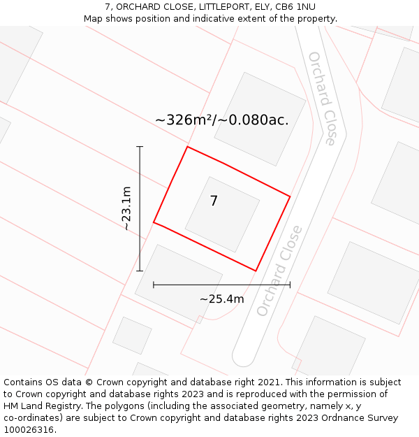 7, ORCHARD CLOSE, LITTLEPORT, ELY, CB6 1NU: Plot and title map
