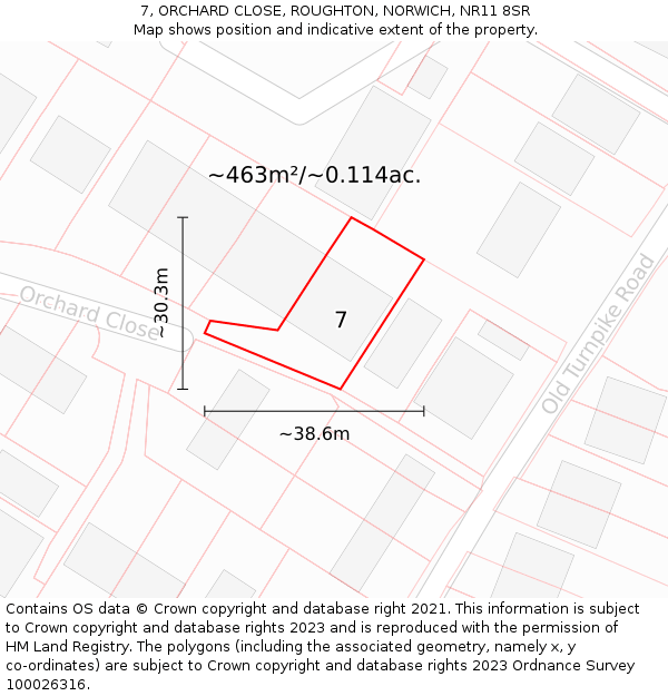 7, ORCHARD CLOSE, ROUGHTON, NORWICH, NR11 8SR: Plot and title map