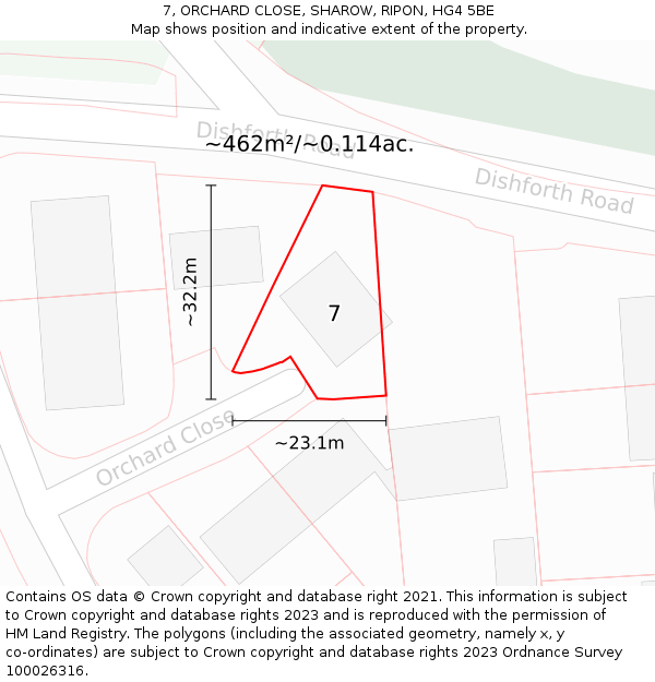 7, ORCHARD CLOSE, SHAROW, RIPON, HG4 5BE: Plot and title map