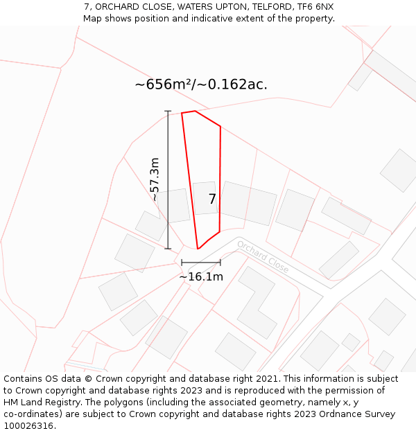 7, ORCHARD CLOSE, WATERS UPTON, TELFORD, TF6 6NX: Plot and title map