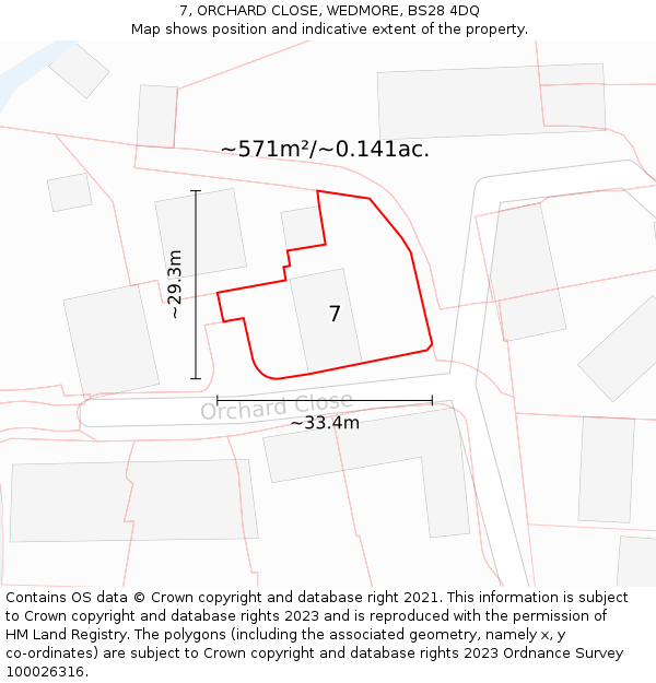 7, ORCHARD CLOSE, WEDMORE, BS28 4DQ: Plot and title map