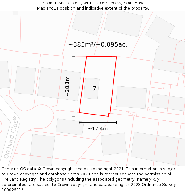7, ORCHARD CLOSE, WILBERFOSS, YORK, YO41 5RW: Plot and title map