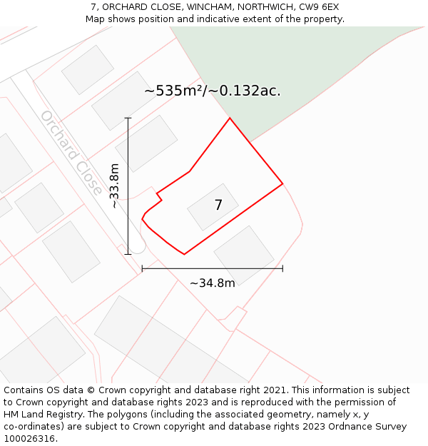 7, ORCHARD CLOSE, WINCHAM, NORTHWICH, CW9 6EX: Plot and title map