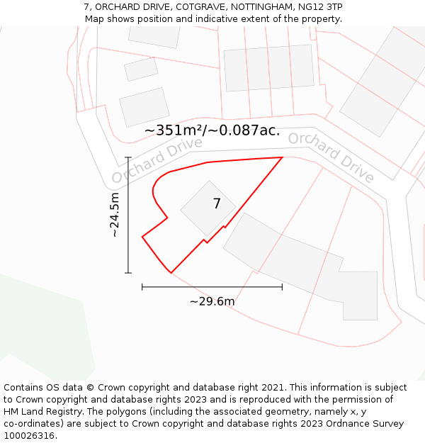 7, ORCHARD DRIVE, COTGRAVE, NOTTINGHAM, NG12 3TP: Plot and title map