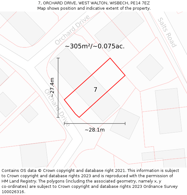 7, ORCHARD DRIVE, WEST WALTON, WISBECH, PE14 7EZ: Plot and title map
