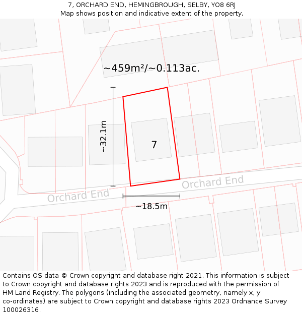 7, ORCHARD END, HEMINGBROUGH, SELBY, YO8 6RJ: Plot and title map