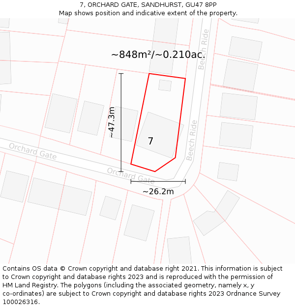 7, ORCHARD GATE, SANDHURST, GU47 8PP: Plot and title map