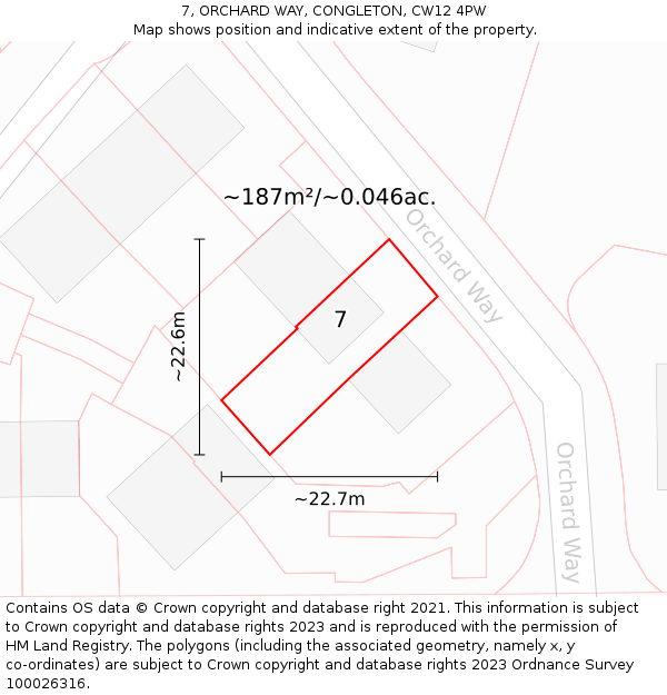7, ORCHARD WAY, CONGLETON, CW12 4PW: Plot and title map