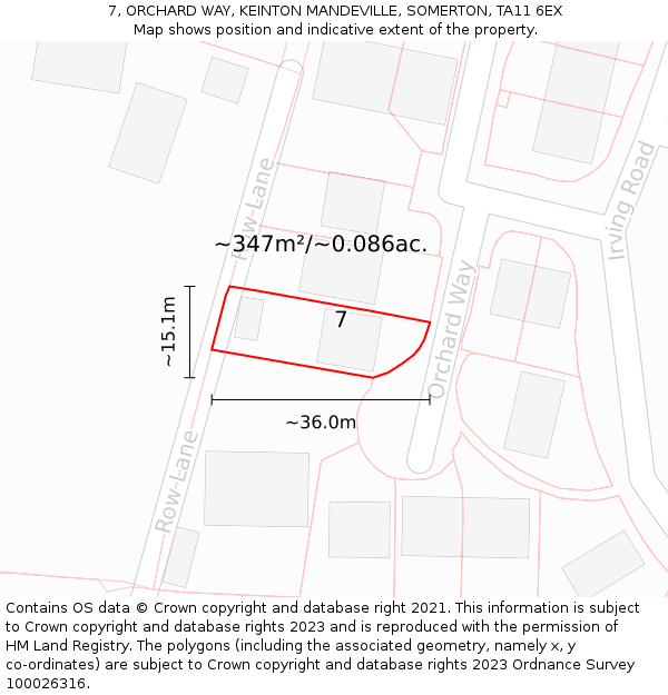 7, ORCHARD WAY, KEINTON MANDEVILLE, SOMERTON, TA11 6EX: Plot and title map