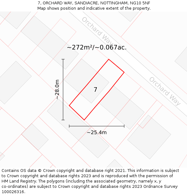 7, ORCHARD WAY, SANDIACRE, NOTTINGHAM, NG10 5NF: Plot and title map