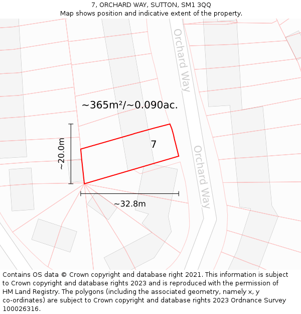 7, ORCHARD WAY, SUTTON, SM1 3QQ: Plot and title map