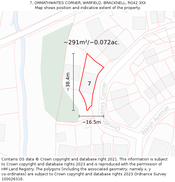 7, ORMATHWAITES CORNER, WARFIELD, BRACKNELL, RG42 3XX: Plot and title map