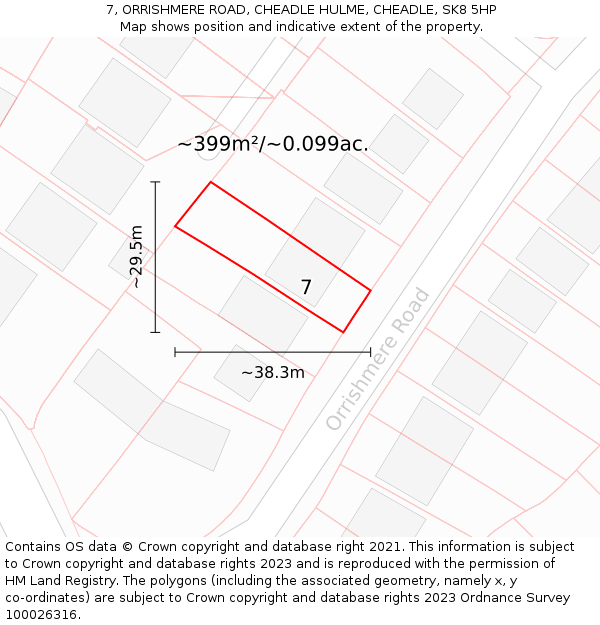 7, ORRISHMERE ROAD, CHEADLE HULME, CHEADLE, SK8 5HP: Plot and title map