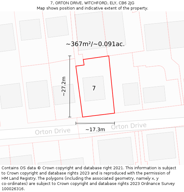 7, ORTON DRIVE, WITCHFORD, ELY, CB6 2JG: Plot and title map