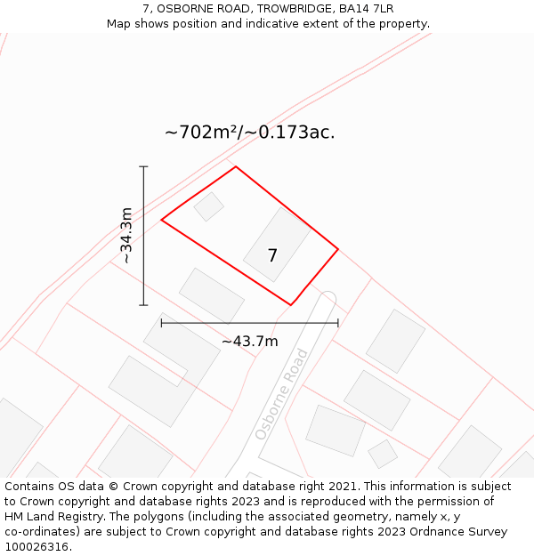 7, OSBORNE ROAD, TROWBRIDGE, BA14 7LR: Plot and title map