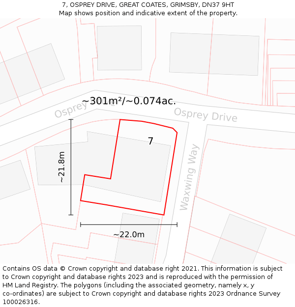 7, OSPREY DRIVE, GREAT COATES, GRIMSBY, DN37 9HT: Plot and title map