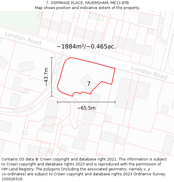 7, OSPRINGE PLACE, FAVERSHAM, ME13 8TB: Plot and title map