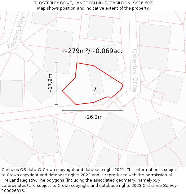 7, OSTERLEY DRIVE, LANGDON HILLS, BASILDON, SS16 6RZ: Plot and title map