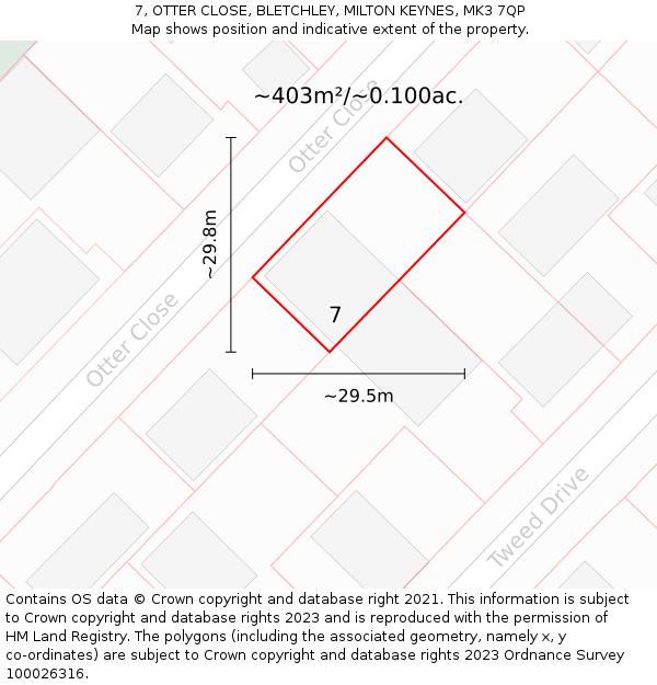 7, OTTER CLOSE, BLETCHLEY, MILTON KEYNES, MK3 7QP: Plot and title map