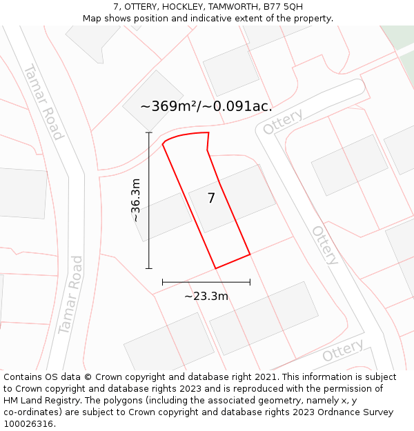 7, OTTERY, HOCKLEY, TAMWORTH, B77 5QH: Plot and title map