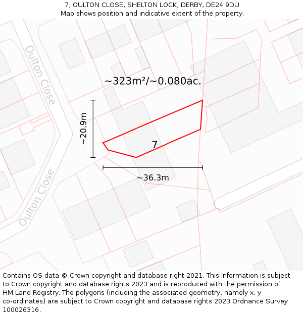 7, OULTON CLOSE, SHELTON LOCK, DERBY, DE24 9DU: Plot and title map