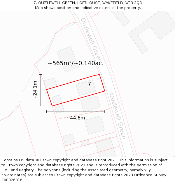 7, OUZLEWELL GREEN, LOFTHOUSE, WAKEFIELD, WF3 3QR: Plot and title map