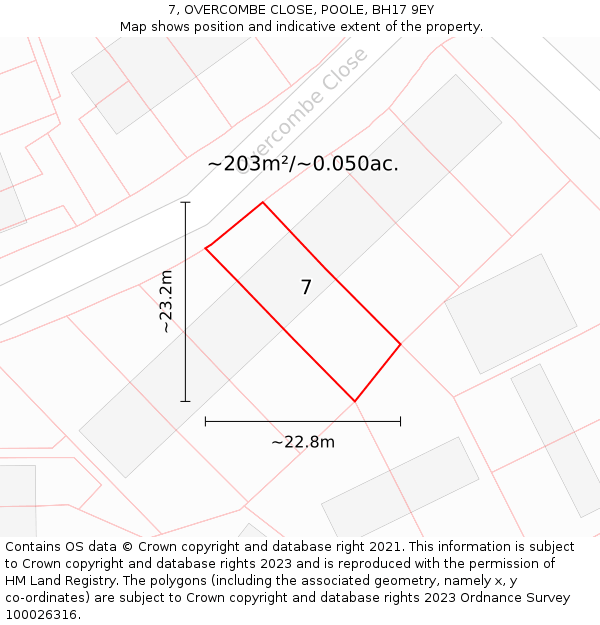 7, OVERCOMBE CLOSE, POOLE, BH17 9EY: Plot and title map