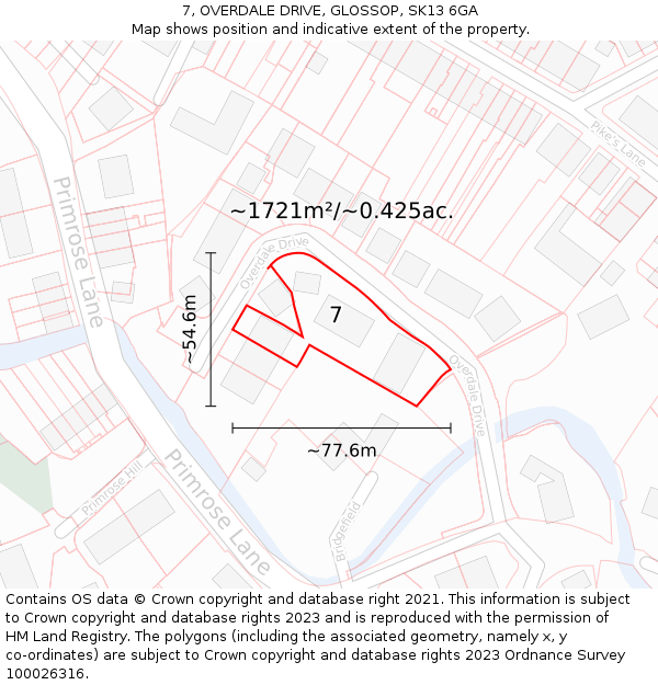 7, OVERDALE DRIVE, GLOSSOP, SK13 6GA: Plot and title map