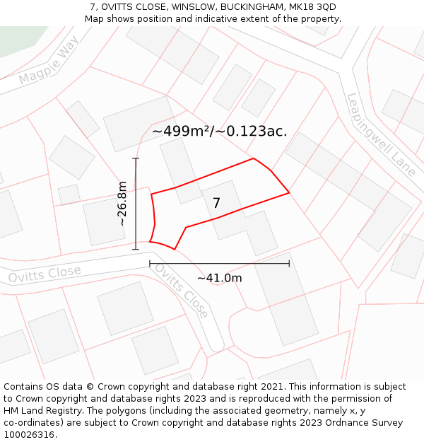 7, OVITTS CLOSE, WINSLOW, BUCKINGHAM, MK18 3QD: Plot and title map