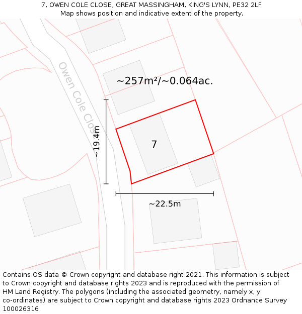 7, OWEN COLE CLOSE, GREAT MASSINGHAM, KING'S LYNN, PE32 2LF: Plot and title map