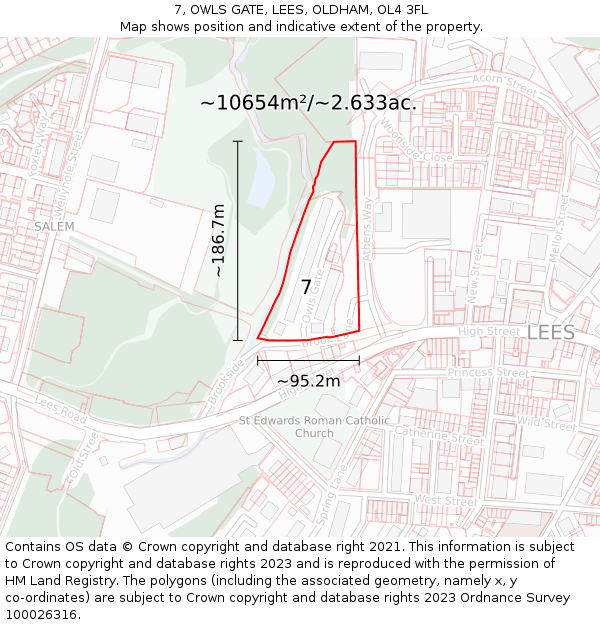 7, OWLS GATE, LEES, OLDHAM, OL4 3FL: Plot and title map