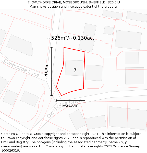 7, OWLTHORPE DRIVE, MOSBOROUGH, SHEFFIELD, S20 5JU: Plot and title map