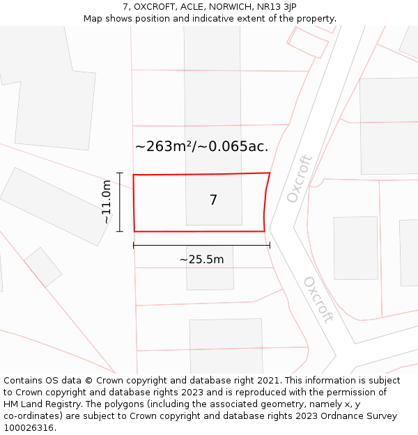 7, OXCROFT, ACLE, NORWICH, NR13 3JP: Plot and title map