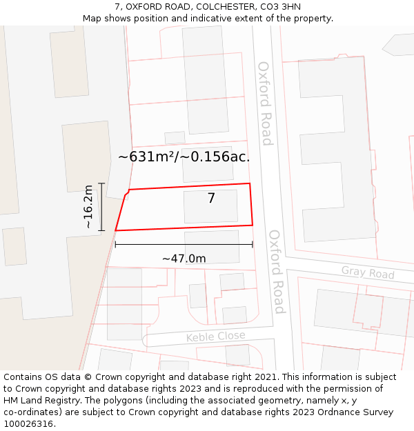 7, OXFORD ROAD, COLCHESTER, CO3 3HN: Plot and title map