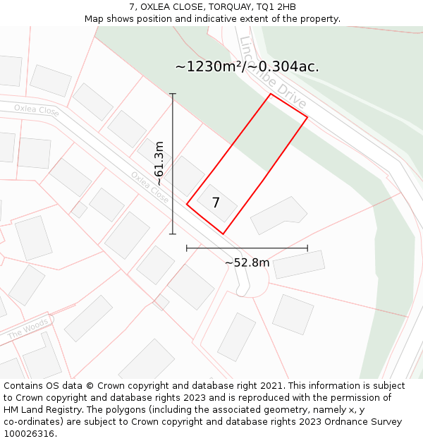7, OXLEA CLOSE, TORQUAY, TQ1 2HB: Plot and title map