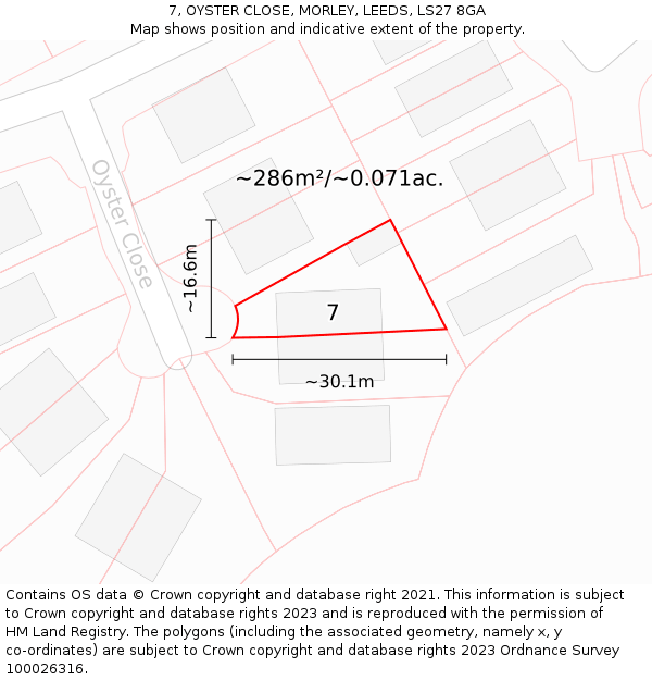 7, OYSTER CLOSE, MORLEY, LEEDS, LS27 8GA: Plot and title map