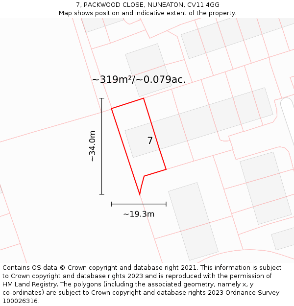 7, PACKWOOD CLOSE, NUNEATON, CV11 4GG: Plot and title map