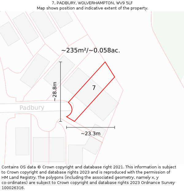 7, PADBURY, WOLVERHAMPTON, WV9 5LF: Plot and title map