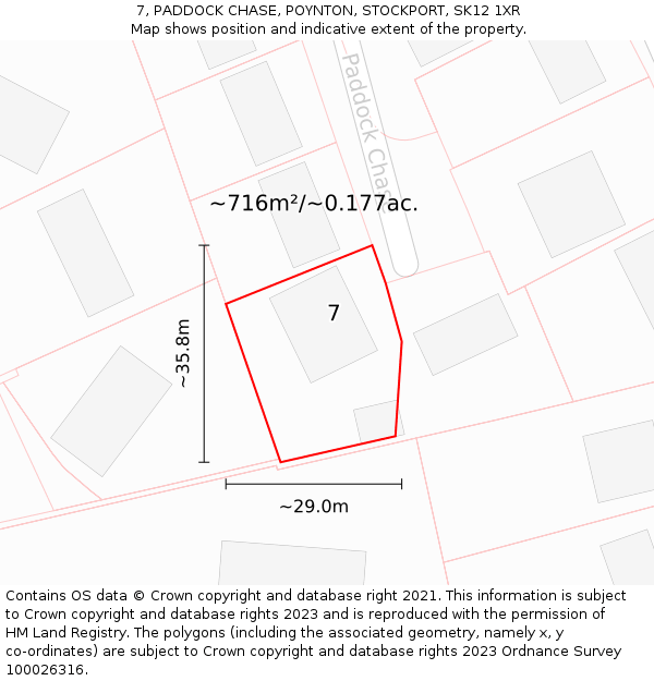 7, PADDOCK CHASE, POYNTON, STOCKPORT, SK12 1XR: Plot and title map