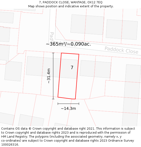 7, PADDOCK CLOSE, WANTAGE, OX12 7EQ: Plot and title map