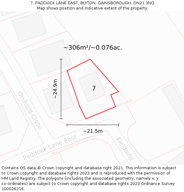 7, PADDOCK LANE EAST, BLYTON, GAINSBOROUGH, DN21 3NG: Plot and title map