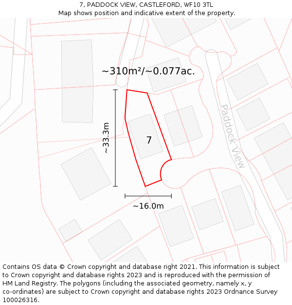 7, PADDOCK VIEW, CASTLEFORD, WF10 3TL: Plot and title map