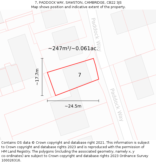 7, PADDOCK WAY, SAWSTON, CAMBRIDGE, CB22 3JS: Plot and title map