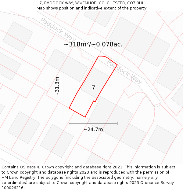 7, PADDOCK WAY, WIVENHOE, COLCHESTER, CO7 9HL: Plot and title map