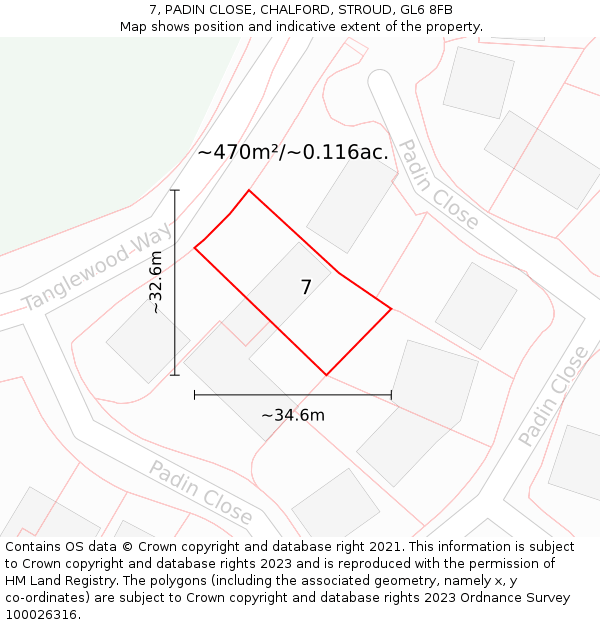 7, PADIN CLOSE, CHALFORD, STROUD, GL6 8FB: Plot and title map