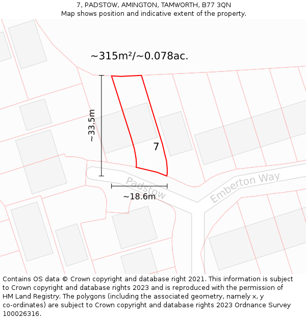 7, PADSTOW, AMINGTON, TAMWORTH, B77 3QN: Plot and title map