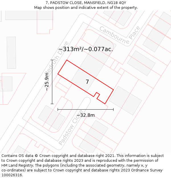 7, PADSTOW CLOSE, MANSFIELD, NG18 4QY: Plot and title map