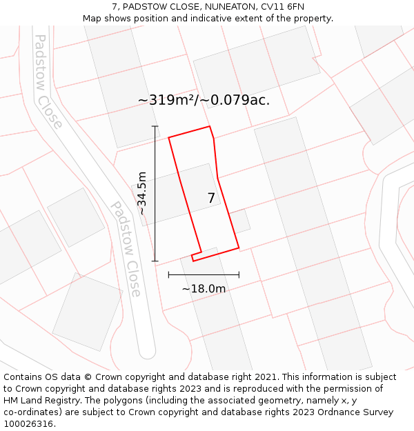 7, PADSTOW CLOSE, NUNEATON, CV11 6FN: Plot and title map